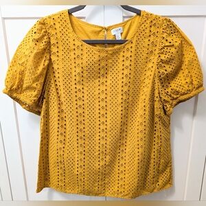 JCREW, Eyelet Top, Puff Sleeve in a beautiful Golden Yellow, Size Large, EUC.